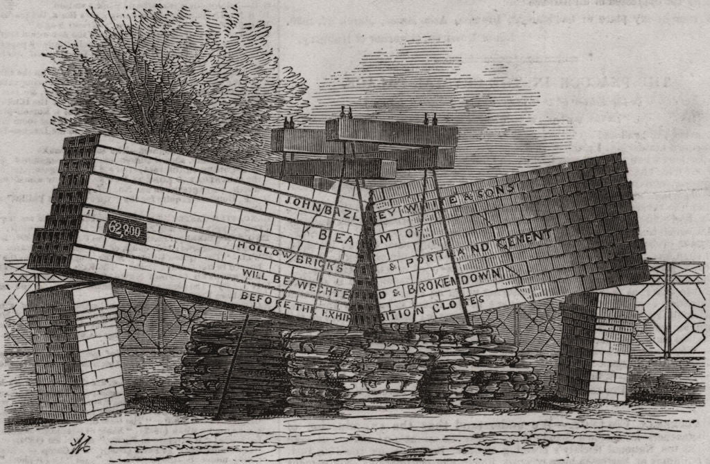 Beam of hollow bricks - by J. B. White and Sons. Buildings 1851 old print